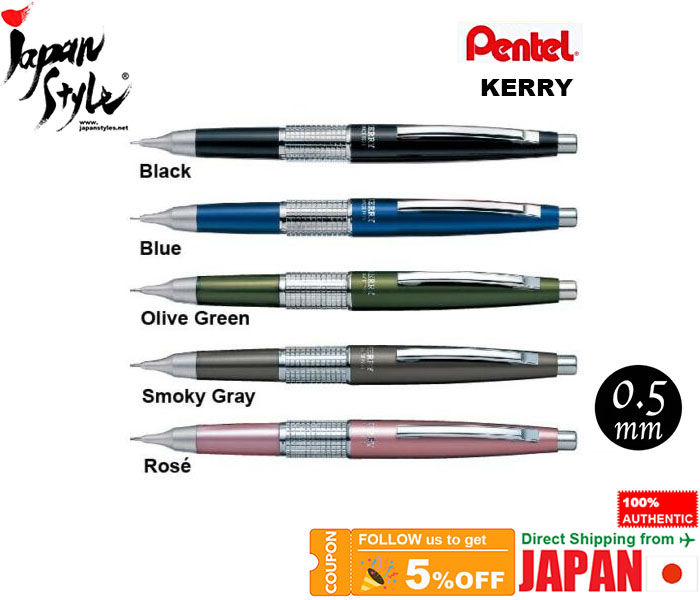 100-original-0-5mm-pentel-ดินสอ-kerry-สีดำสีฟ้าสีเขียวสีเทา-rose-p1035-1p-เรือจากญี่ปุ่น