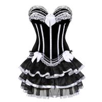 【LZ】❣℡▣  Lingerie do vintage rendas sexy espartilho e saia espartilhos vestido conjunto burlesco trajes festa de casamento floral espartilho vestido saia conjunto