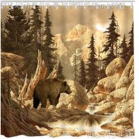 【CW】☬♘  Grizzly Shower Curtain By Ho Lili Wilderness Mountain Stone