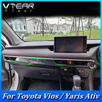 Vtear โตโยต้า VIOS /Yaris ATIV 2023 2024คอนโซลกลางรถฝาครอบตกแต่งช่องลมเครื่องปรับอากาศ2ชิ้นชุบโครเมียมพลาสติกลวดลายคาร์บอนไฟเบอร์ชิ้นส่วนการตกแต่งภายในยานยนต์