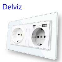 [HOT GELLXKOWOIGHIO 527] Delviz USB คู่ซ็อกเก็ต Tempered แก้วคริสตัล Panel5V 3100mA Usb Ports146MMx86MM EU มาตรฐานประเภท C Power Outlet