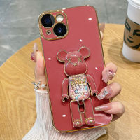 เคสซิลิโคนนิ่มลายหมีน้อยน่ารักสำหรับ Iphone 15 Pro Max Iphone 15 Plus Iphone 14 Pro Max Iphone 14 Plus Iphone 13 Pro Max Iphone 12 Pro Max Iphone 11 Pro Max 6D เคสโทรศัพท์ลายตัวอักษรชุบโลหะด้วยไฟฟ้า + หมุนได้ที่ยึดหมี