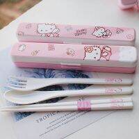 Sanrio Hello Kitty Travel Portable Cutlery Set Abs Resin Material Portable Fork Spoon Student Dinnerware Sets Kitchen Tableware Flatware Sets