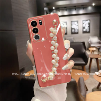 Phone Case เคส VIVO V29e V29 V29 Pro 5G เคสมือถือชุบโลหะดีไซน์ใหม่ VIVOV29 5G เคสนิ่มพร้อมไข่มุกกำไลพลอยเทียม2023