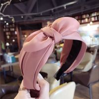 【CW】 Fashion satin fabric high-end hair accessories handmade ears bow wide side solid headband band Women  39;s