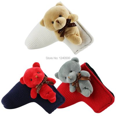 Golf Head Cover for Blade Golf Putter Cute Bear Soft Knitted Fabric Protector Cover Men Women Child Putter