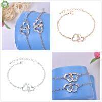 Cod Qipin Korean Hollow Sweet Double Heart Rhinestone Chain Adjustable Bracelet Girls Charm Gifts