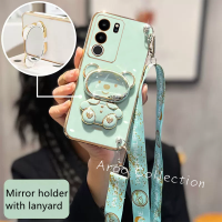 Phone Case เคส VIVO V29 Pro V27 V27e V25e V25 Pro 5G เคสเนื้อนิ่มลายแฟชั่นน่ารักเงางามรูปแรคคูนตัวยึดกระจกแต่งหน้าเคสโทรศัพท์เลนส์ป้องกันแบบนุ่มพร้อมสายคล้อง