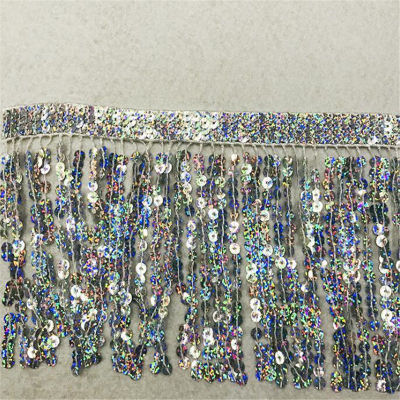 16cm width glitter 7mm dense sequins Tassel Fringe Trimming Lace fabric Latin stage dance skirts garments DIY Accessories FH21-2