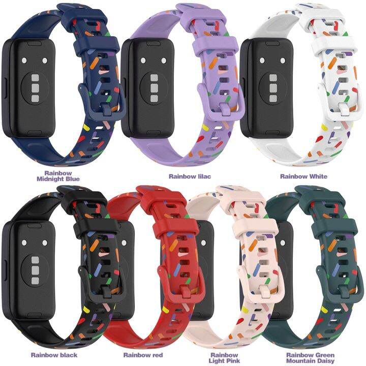 นาฬิกาข้อมือซิลิโคนสีรุ้งสำหรับสาย-huawei-band-8สายรัดข้อมือซิลิโคนสำรองสำหรับสายรัด-huawei-8พิมพ์ลาย