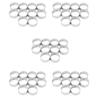 50 Pack 5cm Stainless Steel Tart Ring, Heat-Resistant Perforated Cake Mousse Ring, Round Ring Baking Doughnut Tools