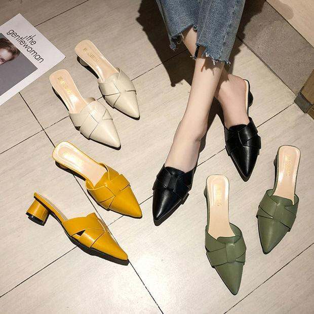 young-2021-middle-heel-half-slipper-womens-korean-fashion-versatile-thick-heel-pointed-shoes