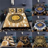 Luxury 3D Golden Baroque style Print 2/3Pcs Kids Bedding Set Comfortable Duvet Cover Pillowcase Home Textile Queen and King Size