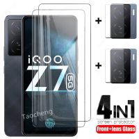 4 In 1สำหรับ IQOO Z7 X Z7x IQOOZ7x 5G IQ00 2023หน้าจอโทรศัพท์กระจกนิรภัยป้องกันเคสเต็มตัวฟิล์มฟิล์มติดหน้าจอแบบใสกล้องกระจกป้องกันเลนส์ติดฟิล์ม2 In 1