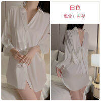 2023 Hot Ice Silk Pajamas Loose Shirt Sweet Bow Backless Long Sleeves Nightdress Homewear Suit 3287