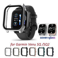 ฝาครอบป้องกันปกป้องหน้าจอเคส PC แบบแข็งกระจกเทมเปอร์สำหรับ Garmin Venu Sq 2 Sq2ฟังเพลง