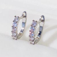 【YP】 Huitan U Shaped Hoop Earrings with Round CZ Stone Wear Accessories Low-key Jewelry