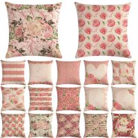 【LZ】 1 Pcs Pink Flower Pattern Cotton Linen Throw Pillow Cushion Cover Car Home Sofa Bed Decorative Pillowcase Funda Cojin 40646