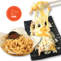 [E-voucher] Kinza Gyoza - Cheesy Gyoza 6 Pcs. (Pork or Chicken) เกี๊ยวซ่าหน้าชีส 6 ชิ้น (ไส้หมูหรือไส้ไก่) + เกี๊ยวเส้นกรอบ