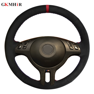 DIY Hand-Stitched Black Suede Red Marker Car Steering Wheel Covers For BMW E46 E39 325i E53 X5 X3