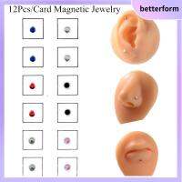 BETTERFORM 12pcs/Card ร้อนแรง เจาะปลอม แม่เหล็ก สตั๊ดกระดูกอ่อนหู tragus แหวนจมูก ลิป labret STUD ต่างหูแม่เหล็ก