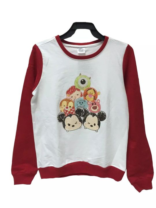 เสื้อสเวตเตอร์-tsum-tsum-เสื้อแขนยาวสไตล์เกาหลี-เสื้อผ้าแฟชั่น-สีขาว-แดง