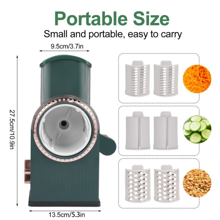 cheese-grater-with-crank-manual-roller-grater-with-3-removable-roller-blades-vegetable-slicer-potato-grater-quick-slicer-great-for-cucumbers-cheese-amp-nuts-carrots-and-more