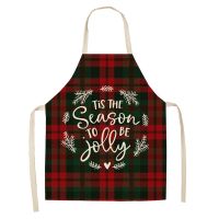 Christmas Design Apron Retro Plaid Printing Kitchen Apron Cotton Linen Adult Bibs Cleaning Baking Cooking Accessories