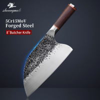 Chef Butcher Knife 5Cr15Mov Steel Kitchen Knife Cooking Tool Chopping Utility Cleaver Knife With Wood Handle ?พร้อมส่ง?ส่งจากร้าน Malcolm Store กรุงเทพฯ