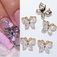 hotx【DT】 10PC Alloy Rhinestone Gold ART Butterfies Manicure Accessory