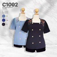 C1092 เสื้อผ้ายืดมูลเวฟเเต่งคอปกลายดอกไม้จิ๋ว ยาว29