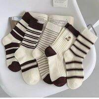 Yasuk All Season Womens Fashion Soft Print Flower All-Match Lovely Girl Casual Comfortable Socks 5Pcs Cotton Stripe Bear