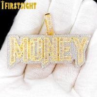 New Iced Out Bling Letters Money Pendant Necklace Gold Silver Color Rectangle CZ Zircon Charm Men 39;s Women Hip Hop Jewelry