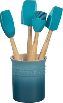 Le Creuset Silicone Craft Series Utensil Set with Stoneware Crock, 5 pc., Caribbean