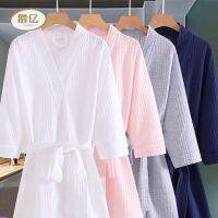 ✐ LJ7.23 JueYi หลวมวาฟเฟิลเสื้อคลุมอาบน้ําสําหรับผู้ชายและผู้หญิง