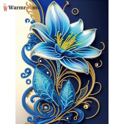 ภาพวาดเพชรเจาะบางส่วนแบบทำมือ5D งานฝีมือตกแต่งดอกไม้บ้านสีฟ้า