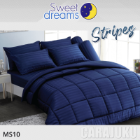 SWEET DREAMS (ชุดประหยัด) ชุดผ้าปูที่นอน+ผ้านวม ลายริ้ว สีน้ำเงิน Navy Blue Stripe MS10 #สวีทดรีมส์ 5ฟุต 6ฟุต ผ้าปู ผ้าปูที่นอน ผ้าปูเตียง ผ้านวม