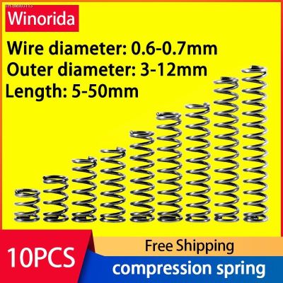 ✣✉ 65Mn Release Spring Pressure Spring Compressed Spring Wire Diameter 0.6/0.7mm Outer Diameter 3-12mm Return Spring 10 Pcs