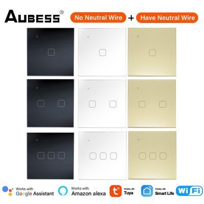 ✟﹊♝ Aubess WiFi EU Smart Switch Neutral Wire/No Neutral Wire Required Light Switch Smart Life APP Control Support Alexa Google