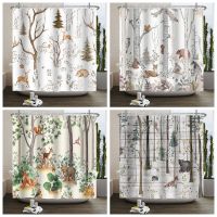 Jungle Animal Shower Curtain Watercolor Design Aesthetic Bathroom Decor for Kid Washable Polyester Fabric Shower Curtain 180x180