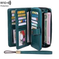 MIYIN กระเป๋าสตางค์ผู้หญิงเนื้อแฟชั่นคุณภาพสูง RFID กระเป๋าสตางค์หนังป้องกันการโจรกรรมผู้หญิงยาวหลายบัตรกระเป๋าข้อมือ