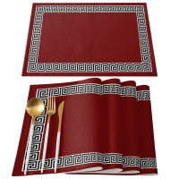 Red Simple Chinese Pattern Kitchen Dining Table Decor Accessories 46pcs Placemat Heat Resistant Linen Tableware Pads Mats