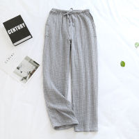 Japanese 100 Cotton Plaid Mens Sleep Bottom Spring Autumn Home Trousers Male Sleepwear Pants Cotton Gauze Casual Home Clothes