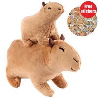 ตุ๊กตาผ้ากำมะหยี่จาก Capybara ขนาด18-30ซม. รูปสัตว์ทำจากผ้าฝ้าย PP Kado Ulang Tahun สำหรับเด็กส่งฟรีสติ๊กเกอร์5ชิ้นขนาด18-30ซม.