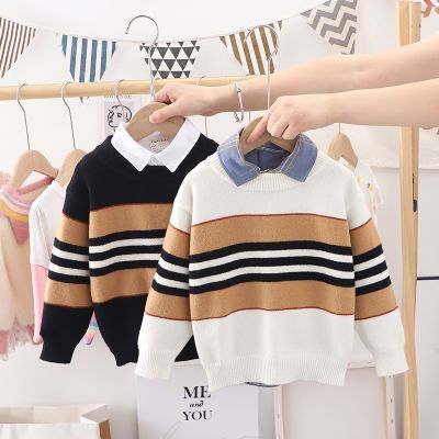 2-6T Toddler Kid Boy Clothes Autumn Winter Warm Pullover Top Long Sleeve Plaid Sweater Girl Fashion Knitted Gentleman Knitwear