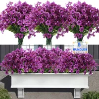 5 Bundles/Set Lifelike Violet Artificial Flowers for Outdoor Decor UV Resistant Fake Plants Outside Porch Wedding Decoration Shoes Accessories