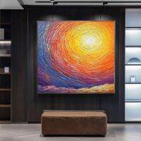 [COD] T hand-painted oil painting three-dimensional texture sea sunrise living room decoration square corridor restaurant porch vertical version hanging