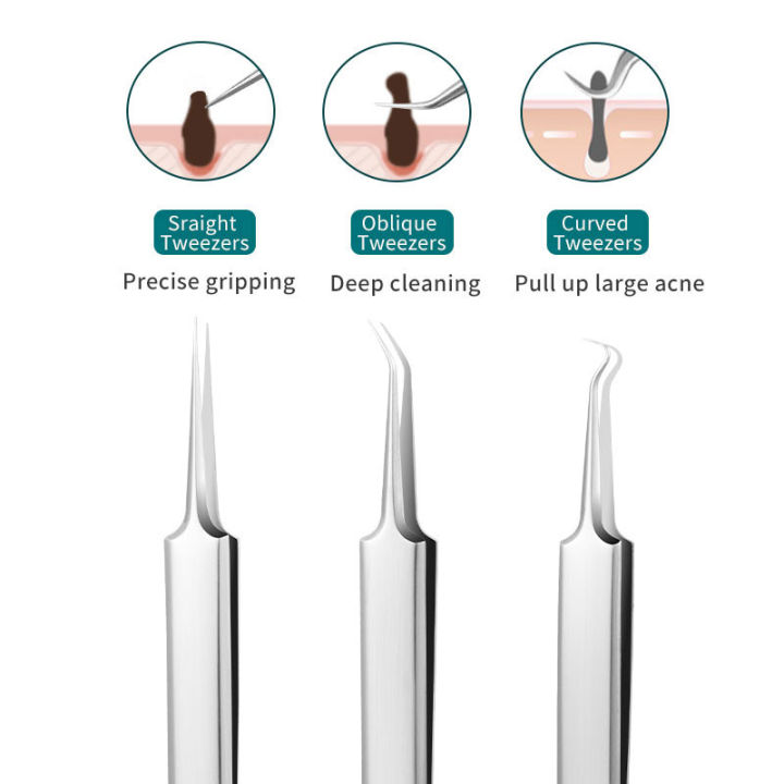 ชุดเข็มกำจัดสิวหัวดำสิวสแตนเลสสตีลอุปกรณ์บีบหัวสิวคลิปหนีบสิวเครื่องมือดูแลผิวหน้า