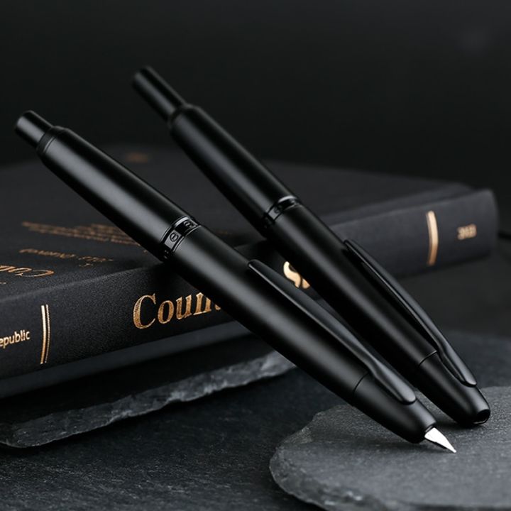 zzooi-new-majohn-a1-press-fountain-pen-capless-retractable-extra-fine-nib-0-4mm-metal-matte-black-with-clip-converter-for-writing