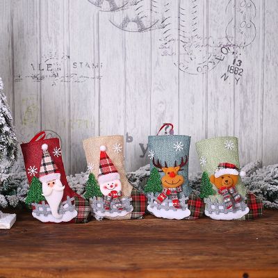 1 Pcs Christmas Tree Hanging Socks Linen Festival Gift Bags Candy Bags Santa Claus Cartoon Deer Snowflake Xmas Party Home Decor